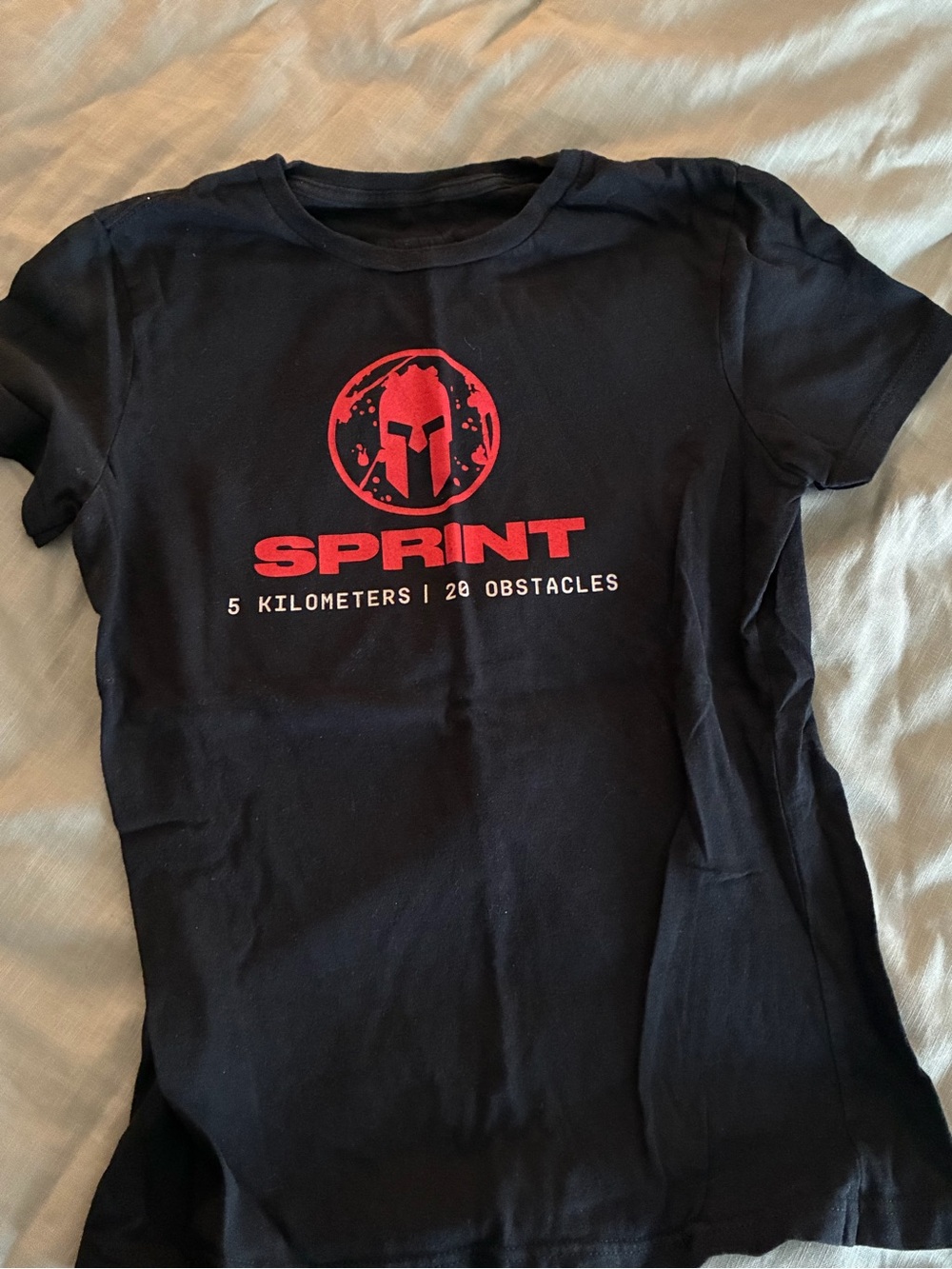 Spartan Race Sprint Race Finisher Logo Black Tee with Red Print - Women Small